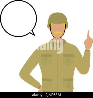 Le soldat masculin pose, parle en pointant Illustration de Vecteur