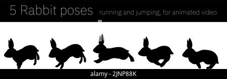 Mouvements de lapin pour l'animation, la course et le saut, silhouettes Illustration de Vecteur