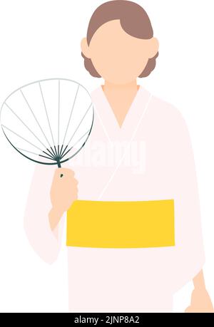 Femme dans yukata, Fanning le ventilateur, image de températures plus froides. Illustration de Vecteur