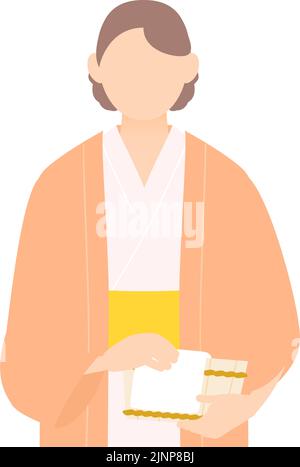 Femme en yukata, portant un haori et tenant un bain, image d'une source chaude Illustration de Vecteur