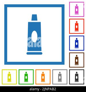 Tube de dentifrice couleur plate icônes dans les cadres carrés sur fond blanc Illustration de Vecteur