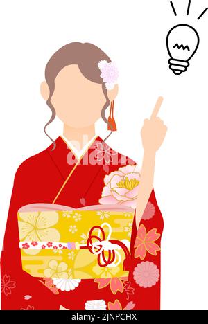 Une femme dans un kimono, portant un furisode (kimono à manches longues) pointant et conseillant Illustration de Vecteur