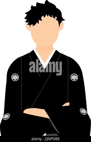 Un homme dans un kimono, portant un hakama à crête, plie les bras Illustration de Vecteur