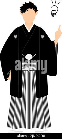 Un homme dans un kimono, portant un hakama à crête, pointant et conseillant Illustration de Vecteur