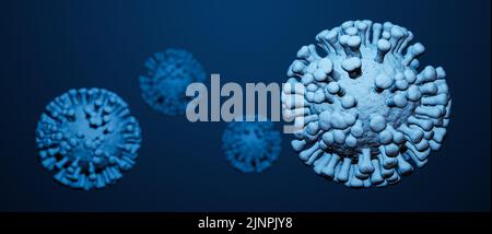Illustration conceptuelle d'un groupe de cellules virales sur fond bleu, visualisation d'une infection virale Banque D'Images