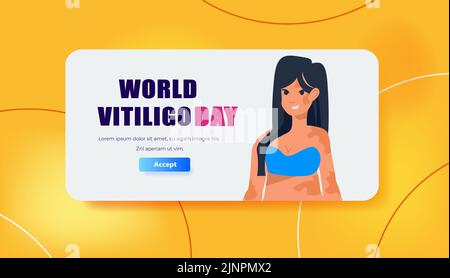 journée mondiale de vitiligo une autre sorte de beauté amour vous-même acceptez votre femme de corps dans le bikini avec la maladie de peau de vitiligo Illustration de Vecteur