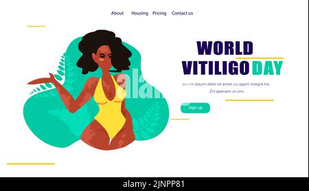 journée mondiale de vitiligo une autre sorte de beauté amour vous-même acceptez votre femme de corps dans le bikini avec la maladie de peau de vitiligo Illustration de Vecteur