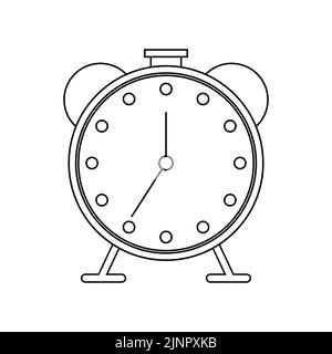 Icône de contour noir blanc de l'horloge de réveil - illustration vectorielle Illustration de Vecteur