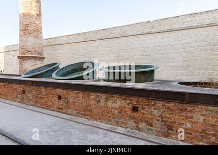 Vues panoramiques de la Stabilimento Fiorio (ancienne usine de thonidés), dans l'île de Favignana, province de Trapani, Italie. Banque D'Images