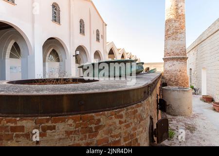 Vues panoramiques de la Stabilimento Fiorio (ancienne usine de thonidés), dans l'île de Favignana, province de Trapani, Italie. Banque D'Images