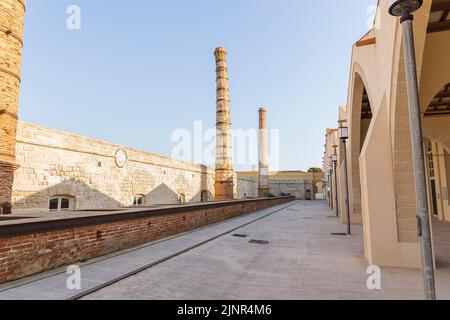 Vues panoramiques de la Stabilimento Fiorio (ancienne usine de thonidés), dans l'île de Favignana, province de Trapani, Italie. Banque D'Images