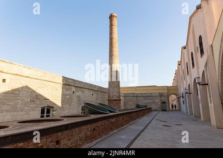 Vues panoramiques de la Stabilimento Fiorio (ancienne usine de thonidés), dans l'île de Favignana, province de Trapani, Italie. Banque D'Images