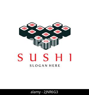 Vecteur du logo de la nourriture de sushi japonaise, avec une variété de viandes de fruits de mer, conception d'arrière-plan adaptée aux autocollants, sérigraphie, bannières, flayers, compagnies Illustration de Vecteur