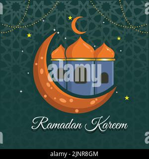 Ramadan Kareem carte de vœux fond vecteur conception, fêtes islamiques, avec étoile lampe mosquée conception et écriture arabe Illustration de Vecteur