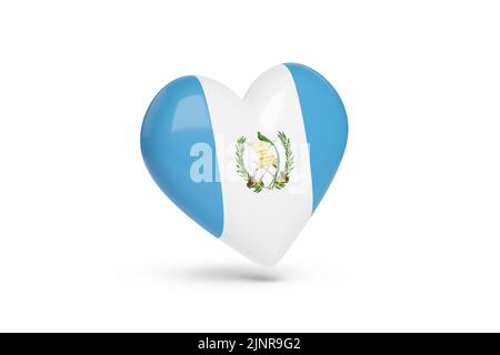 Coeur avec les couleurs du drapeau du Guatemala isolé sur fond blanc. 3d illustration. Banque D'Images