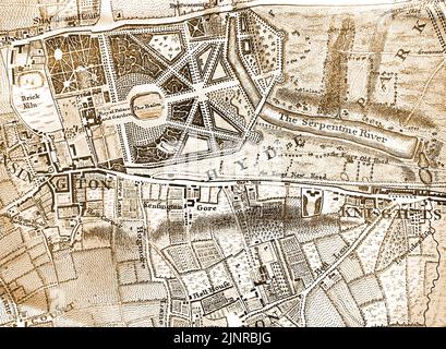 Une carte de 1746 de la région de Londres, en Angleterre, centrée sur Hyde Park Banque D'Images