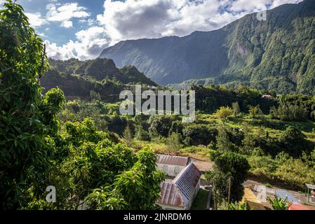 Paysage montagneux vert, île de la Réunion, France Banque D'Images