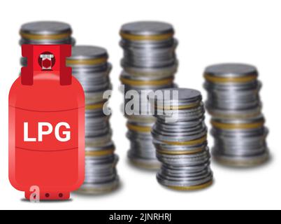 le prix du gaz gpl en inde augmente quotidiennement. bouteille de gaz sur fond de pièce floue. Banque D'Images