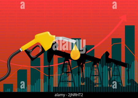 les prix de l'essence et du pétrole brut ont augmenté le contexte avec des graphiques en hausse vers le bas. Banque D'Images