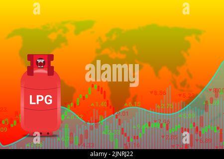 hausse du prix du gaz gpl en inde fond avec graphiques et bouteille en hausse vers le bas. Banque D'Images