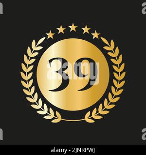 39 ans anniversaire Celebration Icon Vector logo modèle avec Golden concept Illustration de Vecteur