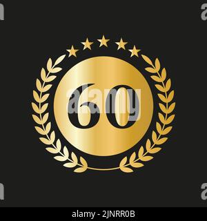 60th ans anniversaire Celebration Icon Vector logo modèle avec Golden concept Illustration de Vecteur