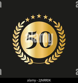 50th ans anniversaire Celebration Icon Vector logo modèle avec Golden concept Illustration de Vecteur