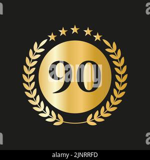 90th ans anniversaire Celebration Icon Vector logo modèle avec Golden concept Illustration de Vecteur