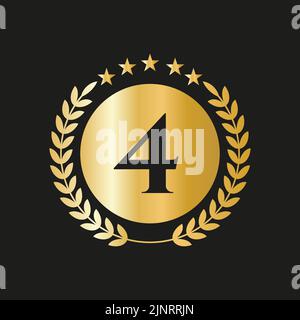 4th ans anniversaire Celebration Icon Vector logo modèle avec Golden concept Illustration de Vecteur