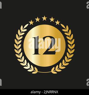 12th ans anniversaire Celebration Icon Vector logo modèle avec Golden concept Illustration de Vecteur