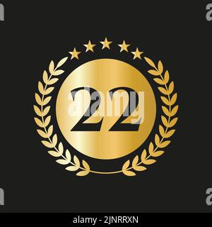 22 ans anniversaire Celebration Icon Vector logo modèle avec Golden concept Illustration de Vecteur