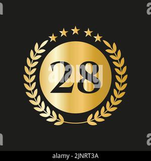 28 ans anniversaire Celebration Icon Vector logo modèle avec Golden concept Illustration de Vecteur