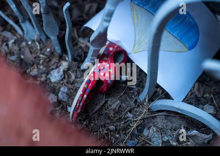 Chaussures pour enfants et drapeau de l'Ukraine, la guerre Banque D'Images