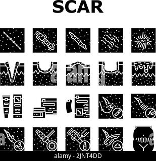 Cicatrice après une traumatologie ou une chirurgie icônes définir le vecteur Illustration de Vecteur