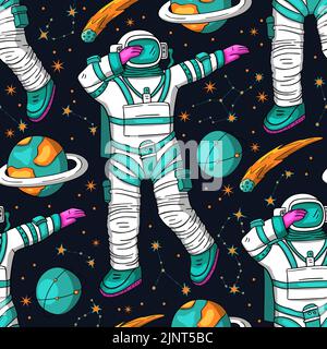 Motif vectoriel spatial sans couture pour astronaute. Motif coolé à motif lune et texture platet pour enfants Illustration de Vecteur