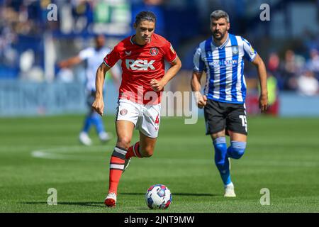 Sheffield, Royaume-Uni. 13th août 2022. George Dobson #4 de Charlton Athletic avec le ballon à Sheffield, Royaume-Uni le 8/13/2022. (Photo de Gareth Evans/News Images/Sipa USA) Credit: SIPA USA/Alay Live News Banque D'Images