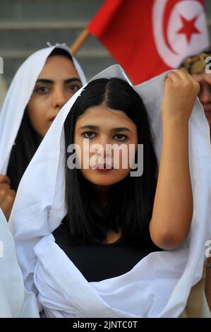 Tunisie. 13th août 2022. La Journée nationale de la femme est célébrée chaque année en Tunisie à l'avenue Habib Bourguiba sur 13 août 2022 à Tunis (Tunisie). (Yassine Mahjoub/Sipa USA). Credit: SIPA USA/Alay Live News Banque D'Images