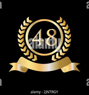 Modèle or et noir de célébration du quarante-huit, 48 ans. Style de luxe or Heraldic Crest logo élément Vintage Laurel Vector Illustration de Vecteur