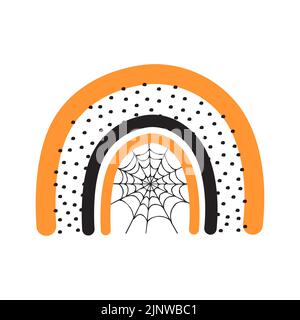 Arc-en-ciel Halloween avec toile d'araignée. Adorable icône dessinée à la main pour célébrer une nuit effrayante. Illustration vectorielle de style dessin animé plat. Design pour poster Illustration de Vecteur