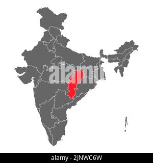 Graphique de la carte de l'Inde, icône de la géographie du voyage, région indienne CHHATTISGARH, illustration vectorielle . Illustration de Vecteur