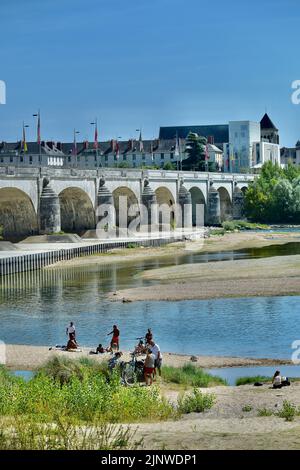 Par endroits, la Loire peut maintenant être traversée à pied. Le plus long fleuve de France n'a jamais coulé aussi lentement. Dans toute l’Europe, la sécheresse réduit les fleuves autrefois puissants à des coulées, avec des conséquences potentiellement dramatiques pour l’industrie, le fret, l’énergie et la production alimentaire, tout comme les pénuries d’approvisionnement et l’augmentation des prix due à l’invasion de l’Ukraine mordre par la Russie. En raison de la dégradation du climat, un hiver et un printemps exceptionnellement secs, suivis de températures estivales record et de vagues de chaleur répétées, ont laissé les voies navigables essentielles de l'Europe sous-approvisionnées et, de plus en plus, surchauffées. Sans précipitations importantes enregistrées Banque D'Images