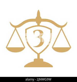 Logo du cabinet d'avocats sur la lettre 3 avec enseigne de protection. Logo juridique, avocat et justice, avocat, avocat, service juridique, Bureau juridique, modèle de logo Scale Illustration de Vecteur