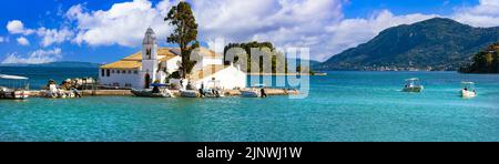 Grèce , Iles Ioniennes. Corfou andmarks - beau monastère Vlaherna dans une petite île de la ville de Corfou près de l'aéroport Banque D'Images