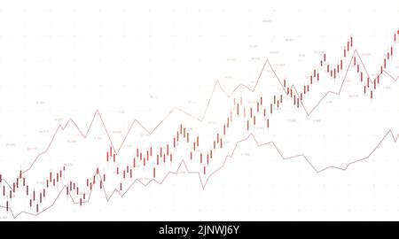 Graphique financier abstrait avec graphique linéaire tendance et carte du monde sur fond noir et blanc. Graphique de la bourse de l'entreprise à bâtons de bougie Banque D'Images