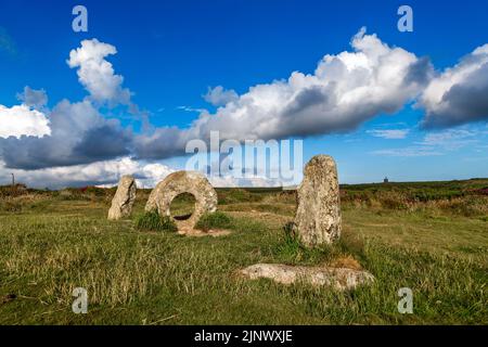 Les hommes d'une ancienne pierre troués ; Tol, Cornwall, UK Banque D'Images