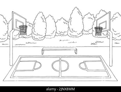 Basket-ball sport graphique noir blanc paysage dessin illustration vecteur Illustration de Vecteur