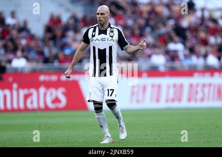 Milan, Italie. 13th août 2022. Bram Nuytinck de Udinese Calcio gestes pendant la série Un match entre AC Milan et Udinese Calcio au Stadio Giuseppe Meazza sur 13 août 2022 à Milan, Italie . Credit: Marco Canoniero / Alamy Live News Banque D'Images