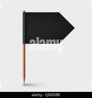 Cure-dent en bois réaliste avec drapeau en papier noir. Repère d'emplacement, pointeur de carte. Maquette vierge pour la publicité et les promotions. Illustration vectorielle Illustration de Vecteur