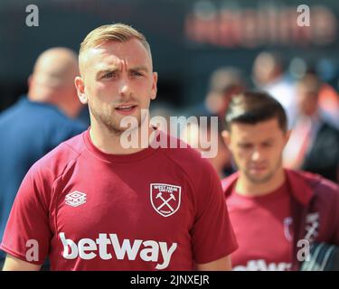 Nottingham, Royaume-Uni. 14th août 2022 ; The City Ground, Nottingham, Notinghamshire, Angleterre ; Premier League football, Nottingham Forest versus West Ham : Jarrod Bowen de West Ham United arrive au City Ground crédit: Action plus Sports Images/Alay Live News Banque D'Images