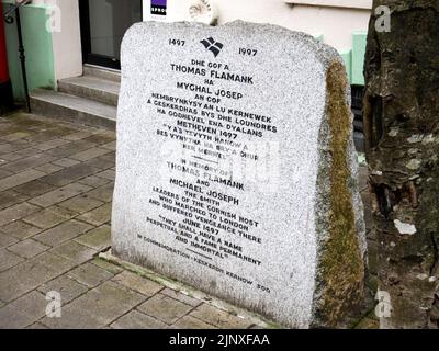 Mémorial à Michael Joseph et Thomas Flamank, rebelles cornish, 1497, Bodmin, Cornouailles. Banque D'Images